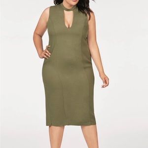 Justfab green sleeveless keyhole midi dress
